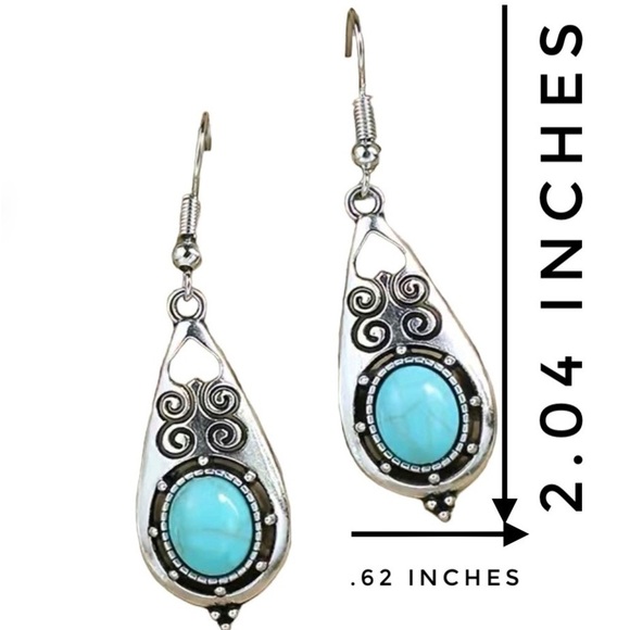 Boho Western Dangle Drop Earrings Native American Turquoise Vintage Silver Style - Picture 5 of 16